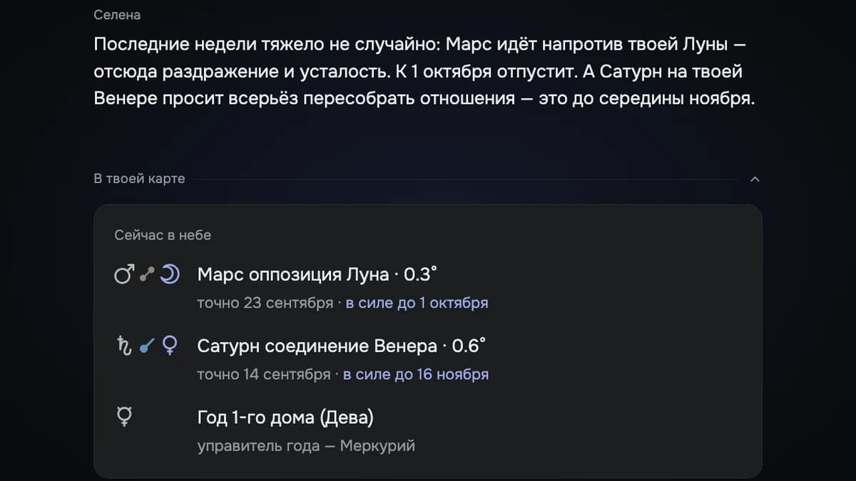Транзиты с датами и профекция в панели под ответом